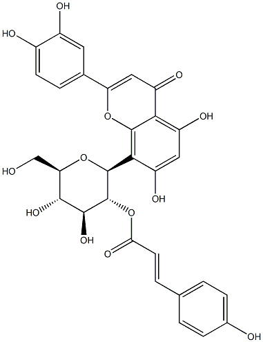 2-(3,4-Dihydroxyphenyl)-5,7-dihydroxy-8-[2-O-[(2E)-3-(4-hydroxyphenyl)-1-oxo-2-propen-1-yl]-beta-D-glucopyranosyl]-4H-1-benzopyran-4-one Structural