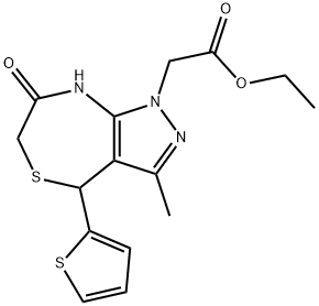 ethyl 2-(3-methyl-7-oxo-4-(thiophen-2-yl)-4,6,7,8-tetrahydro-1H-pyrazolo[3,4-e][1,4]thiazepin-1-yl)acetate Structural