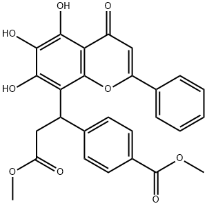 methyl 4-(3-methoxy-3-oxo-1-(5,6,7-trihydroxy-4-oxo-2-phenyl-4H-chromen-8-yl)propyl)benzoate Structural