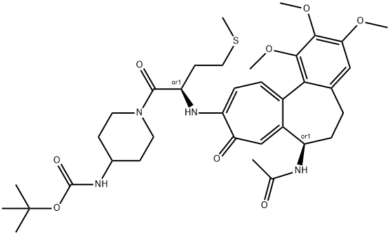 tert-butyl (1-((S)-2-(((S)-7-acetamido-1,2,3-trimethoxy-9-oxo-5,6,7,9-tetrahydrobenzo[a]heptalen-10-yl)amino)-4-(methylthio)butanoyl)piperidin-4-yl)carbamate Structural
