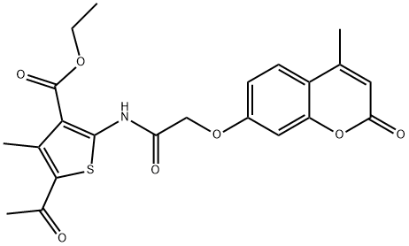 ethyl 5-acetyl-4-methyl-2-(2-((4-methyl-2-oxo-2H-chromen-7-yl)oxy)acetamido)thiophene-3-carboxylate Structural