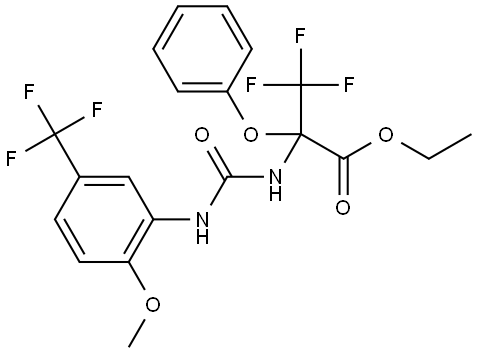 ethyl 3,3,3-trifluoro-2-(3-(2-methoxy-5-(trifluoromethyl)phenyl)ureido)-2-phenoxypropanoate Structural