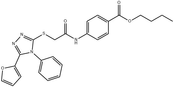 butyl 4-(2-((5-(furan-2-yl)-4-phenyl-4H-1,2,4-triazol-3-yl)thio)acetamido)benzoate Structural