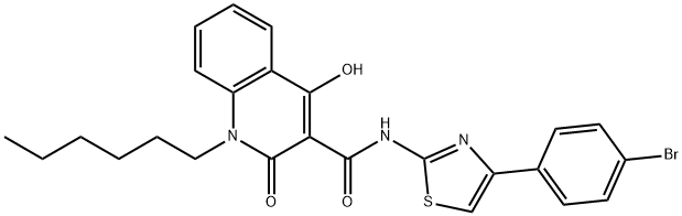 N-[4-(4-bromophenyl)-1,3-thiazol-2-yl]-1-hexyl-4-hydroxy-2-oxo-1,2-dihydroquinoline-3-carboxamide Structural