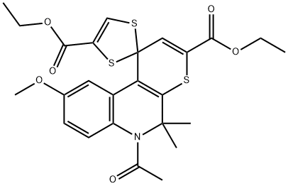 diethyl 6'-acetyl-9'-methoxy-5',5'-dimethyl-5',6'-dihydrospiro[[1,3]dithiole-2,1'-thiopyrano[2,3-c]quinoline]-3',4-dicarboxylate Structural