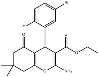 ethyl 2-amino-4-(5-bromo-2-fluorophenyl)-7,7-dimethyl-5-oxo-5,6,7,8-tetrahydro-4H-chromene-3-carboxylate Structural