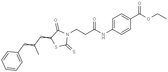 ethyl 4-(3-((E)-5-((E)-2-methyl-3-phenylallylidene)-4-oxo-2-thioxothiazolidin-3-yl)propanamido)benzoate Structural