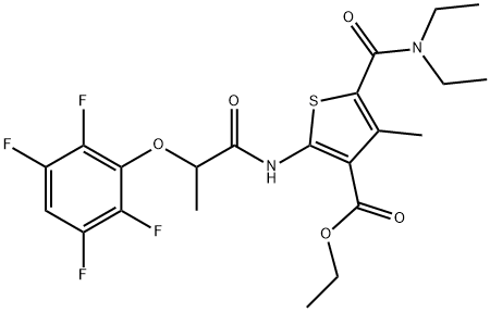 ethyl 5-(diethylcarbamoyl)-4-methyl-2-(2-(2,3,5,6-tetrafluorophenoxy)propanamido)thiophene-3-carboxylate Structural