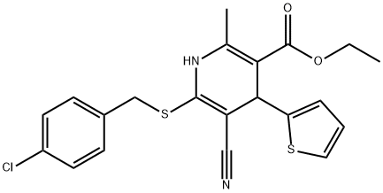 ethyl 6-((4-chlorobenzyl)thio)-5-cyano-2-methyl-4-(thiophen-2-yl)-1,4-dihydropyridine-3-carboxylate Structural