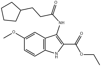 ethyl 3-(3-cyclopentylpropanamido)-5-methoxy-1H-indole-2-carboxylate Structural