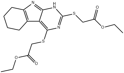 diethyl 2,2'-((6,7,8,9-tetrahydro-5H-pyrimido[4,5-b]indole-2,4-diyl)bis(sulfanediyl))diacetate Structural