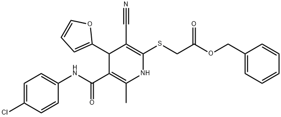 benzyl 2-((5-((4-chlorophenyl)carbamoyl)-3-cyano-4-(furan-2-yl)-6-methyl-1,4-dihydropyridin-2-yl)thio)acetate Structural