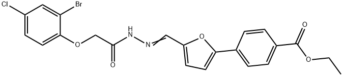 ethyl 4-{5-[(E)-{2-[(2-bromo-4-chlorophenoxy)acetyl]hydrazinylidene}methyl]furan-2-yl}benzoate Structural