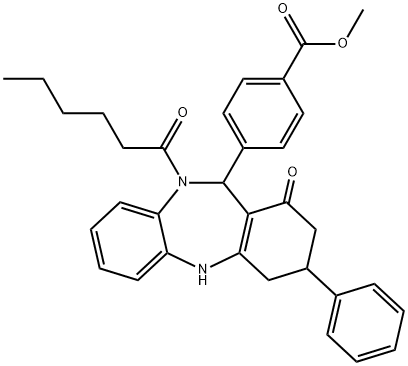 methyl 4-(10-hexanoyl-1-oxo-3-phenyl-2,3,4,5,10,11-hexahydro-1H-dibenzo[b,e][1,4]diazepin-11-yl)benzoate Structural