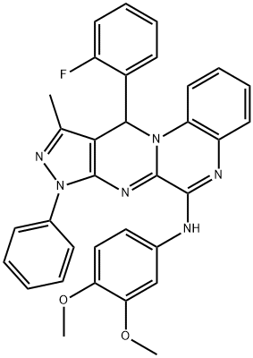 N-(3,4-dimethoxyphenyl)-11-(2-fluorophenyl)-10-methyl-8-phenyl-8,11-dihydropyrazolo[3',4':4,5]pyrimido[1,2-a]quinoxalin-6-amine Structural