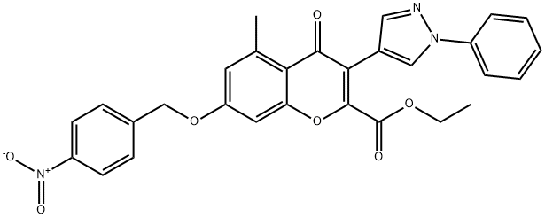 ethyl 5-methyl-7-((4-nitrobenzyl)oxy)-4-oxo-3-(1-phenyl-1H-pyrazol-4-yl)-4H-chromene-2-carboxylate Structural