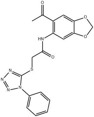 N-(6-acetyl-1,3-benzodioxol-5-yl)-2-[(1-phenyl-1H-tetrazol-5-yl)sulfanyl]acetamide Structural
