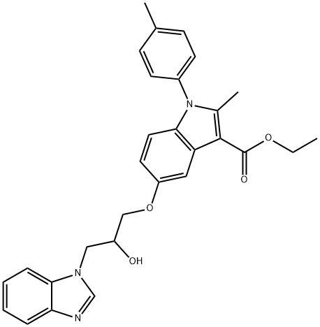 ethyl 5-(3-(1H-benzo[d]imidazol-1-yl)-2-hydroxypropoxy)-2-methyl-1-(p-tolyl)-1H-indole-3-carboxylate Structural