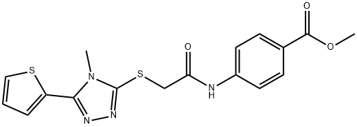 methyl 4-(2-((4-methyl-5-(thiophen-2-yl)-4H-1,2,4-triazol-3-yl)thio)acetamido)benzoate Structural