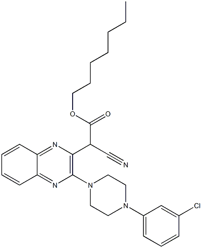 heptyl 2-(3-(4-(3-chlorophenyl)piperazin-1-yl)quinoxalin-2-yl)-2-cyanoacetate Structural