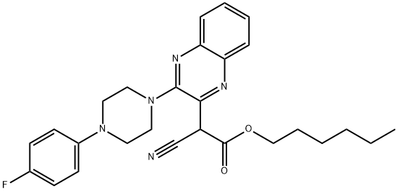 hexyl 2-cyano-2-(3-(4-(4-fluorophenyl)piperazin-1-yl)quinoxalin-2-yl)acetate Structural