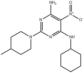 N-cyclohexyl-2-(4-methylpiperidin-1-yl)-5-nitropyrimidine-4,6-diamine Structural