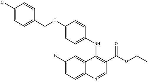 ethyl 4-((4-((4-chlorobenzyl)oxy)phenyl)imino)-6-fluoro-1,4-dihydroquinoline-3-carboxylate Structural