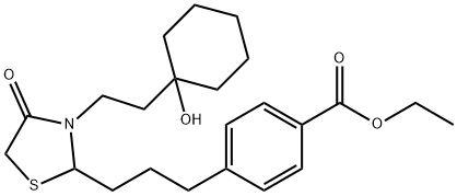 Benzoic acid, 4-[3-[3-[2-(1-hydroxycyclohexyl)ethyl]-4-oxo-2-thiazolidinyl]propyl]-, ethyl ester(WXG01059) Structural