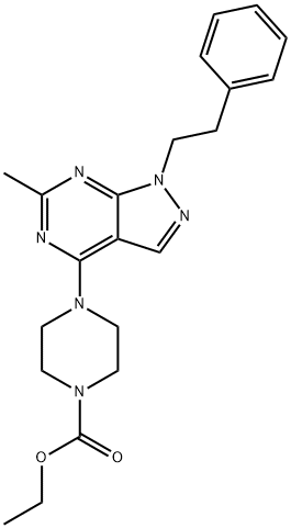 ethyl 4-(6-methyl-1-phenethyl-1H-pyrazolo[3,4-d]pyrimidin-4-yl)piperazine-1-carboxylate Structural