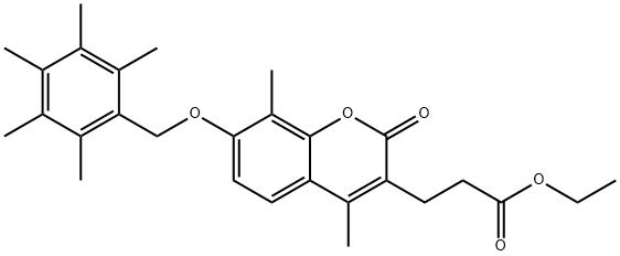 ethyl 3-(4,8-dimethyl-2-oxo-7-((2,3,4,5,6-pentamethylbenzyl)oxy)-2H-chromen-3-yl)propanoate Structural