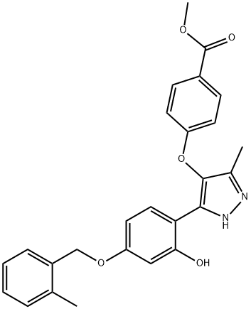 methyl 4-((3-(2-hydroxy-4-((2-methylbenzyl)oxy)phenyl)-5-methyl-1H-pyrazol-4-yl)oxy)benzoate Structural