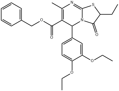 benzyl 5-(3,4-diethoxyphenyl)-2-ethyl-7-methyl-3-oxo-3,5-dihydro-2H-thiazolo[3,2-a]pyrimidine-6-carboxylate Structural