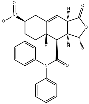 (3R,3aS,4S,4aS,7R,9aR)-3-Methyl-7-nitro-1-oxo-N,N-diphenyl-1,3,3a,4,4a,5,6,7,8,9a-decahydronaphtho[2,3-c]furan-4-carboxamide Structural