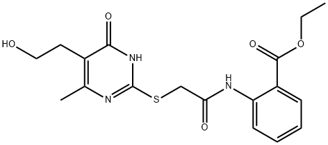 ethyl 2-(2-((4-hydroxy-5-(2-hydroxyethyl)-6-methylpyrimidin-2-yl)thio)acetamido)benzoate Structural