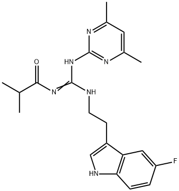 N-[(E)-[(4,6-dimethylpyrimidin-2-yl)amino]{[2-(5-fluoro-1H-indol-3-yl)ethyl]amino}methylidene]-2-methylpropanamide Structural
