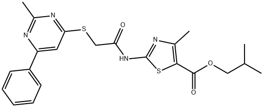 isobutyl 4-methyl-2-(2-((2-methyl-6-phenylpyrimidin-4-yl)thio)acetamido)thiazole-5-carboxylate Structural