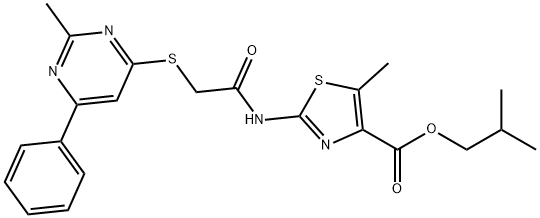 isobutyl 5-methyl-2-(2-((2-methyl-6-phenylpyrimidin-4-yl)thio)acetamido)thiazole-4-carboxylate Structural