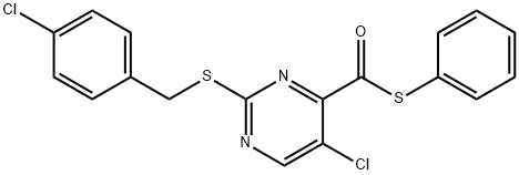 S-phenyl 5-chloro-2-((4-chlorobenzyl)thio)pyrimidine-4-carbothioate Structural