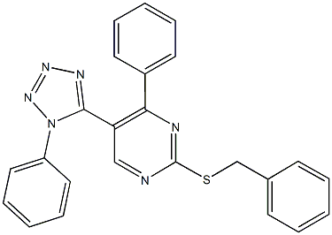 benzyl 4-phenyl-5-(1-phenyl-1H-tetraazol-5-yl)-2-pyrimidinyl sulfide Structural