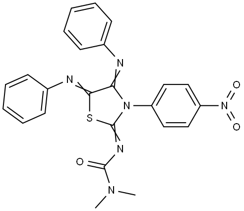 N'-[3-{4-nitrophenyl}-4,5-bis(phenylimino)-1,3-thiazolidin-2-ylidene]-N,N-dimethylurea Structural