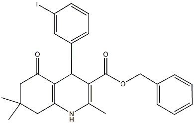 phenylmethyl 4-(3-iodophenyl)-2,7,7-trimethyl-5-oxo-1,4,5,6,7,8-hexahydroquinoline-3-carboxylate Structural