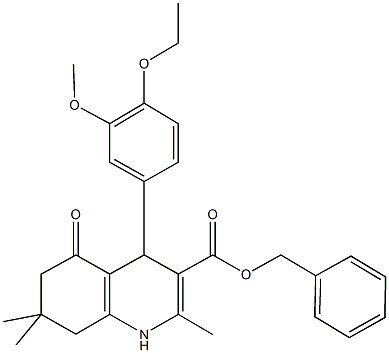 benzyl 4-(4-ethoxy-3-methoxyphenyl)-2,7,7-trimethyl-5-oxo-1,4,5,6,7,8-hexahydro-3-quinolinecarboxylate Structural