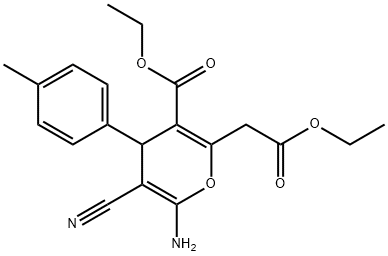ethyl 6-amino-5-cyano-2-(2-ethoxy-2-oxoethyl)-4-(4-methylphenyl)-4H-pyran-3-carboxylate Structural