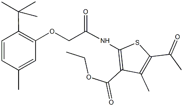 ethyl 5-acetyl-2-{[(2-tert-butyl-5-methylphenoxy)acetyl]amino}-4-methyl-3-thiophenecarboxylate Structural
