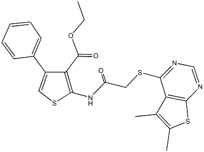 ethyl 2-({[(5,6-dimethylthieno[2,3-d]pyrimidin-4-yl)sulfanyl]acetyl}amino)-4-phenyl-3-thiophenecarboxylate Structural