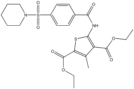 diethyl 3-methyl-5-{[4-(1-piperidinylsulfonyl)benzoyl]amino}-2,4-thiophenedicarboxylate Structural