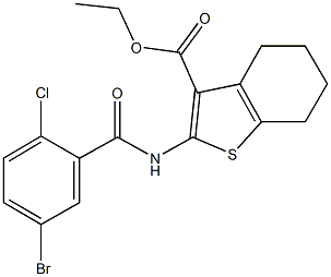 ethyl 2-[(5-bromo-2-chlorobenzoyl)amino]-4,5,6,7-tetrahydro-1-benzothiophene-3-carboxylate Structural