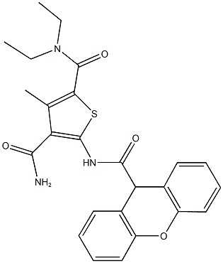 N~2~,N~2~-diethyl-3-methyl-5-[(9H-xanthen-9-ylcarbonyl)amino]-2,4-thiophenedicarboxamide Structural