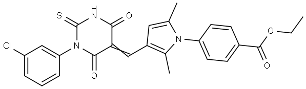 ethyl 4-{3-[(1-(3-chlorophenyl)-4,6-dioxo-2-thioxotetrahydro-5(2H)-pyrimidinylidene)methyl]-2,5-dimethyl-1H-pyrrol-1-yl}benzoate Structural