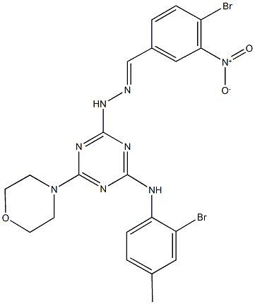 4-bromo-3-nitrobenzaldehyde [4-(2-bromo-4-methylanilino)-6-morpholin-4-yl-1,3,5-triazin-2-yl]hydrazone Structural